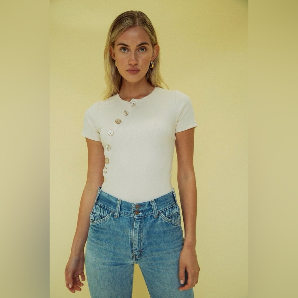 The Line by K Cream Asymmetrical Button Bodysuit